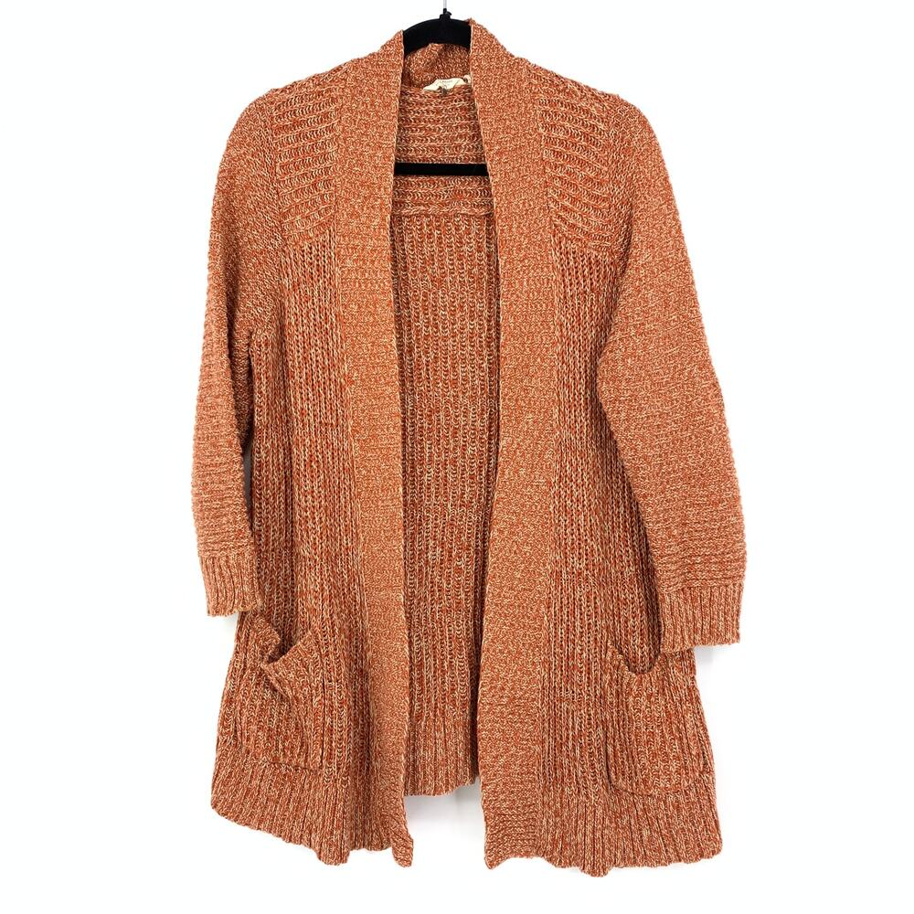 Lucky Brand Women's Size Medium Marled Orange Knit Open Front Cardigan Sweater